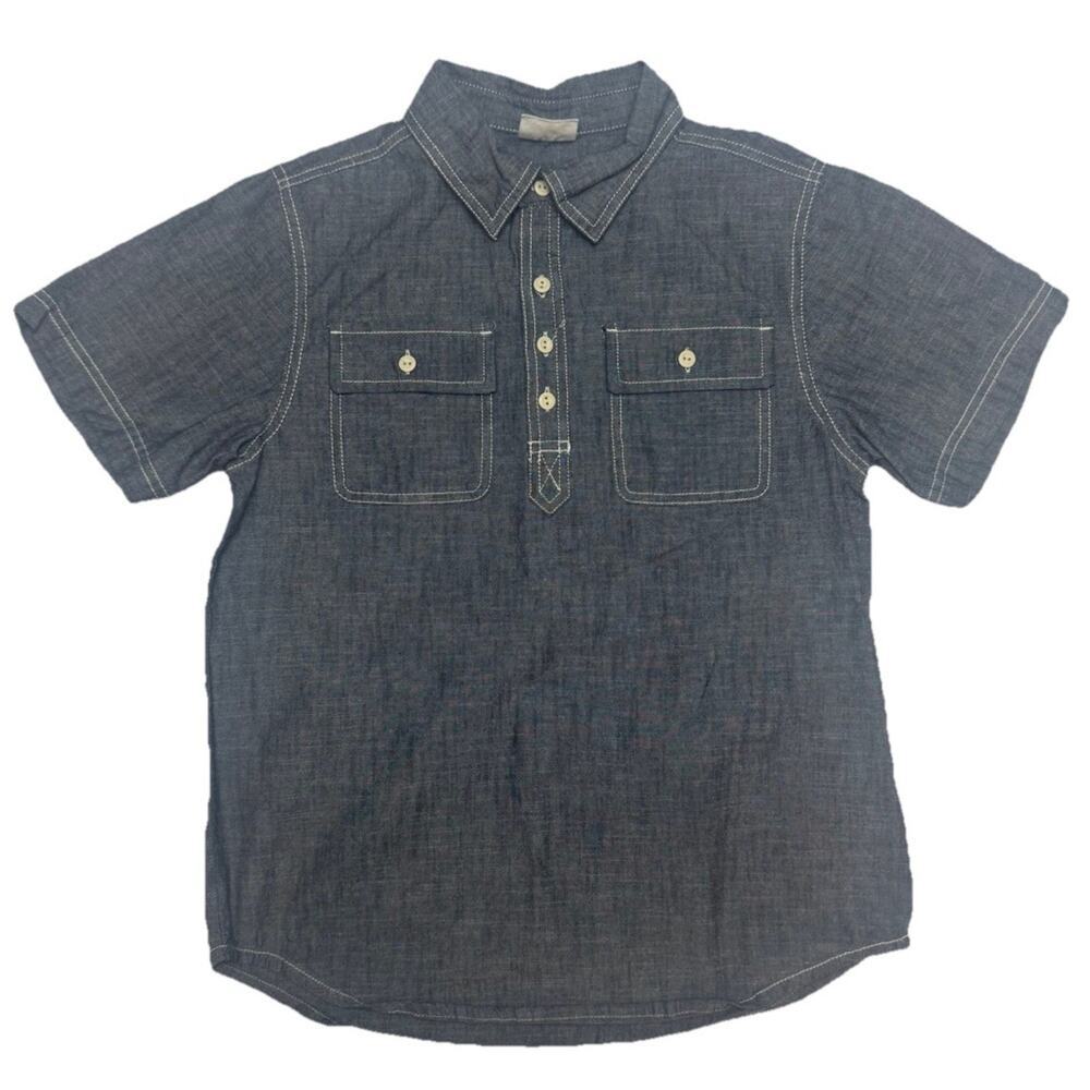 Crazy 8 Boys Large 10-12 Chambray Shirt Short Sleeve Cotton Blue Casual